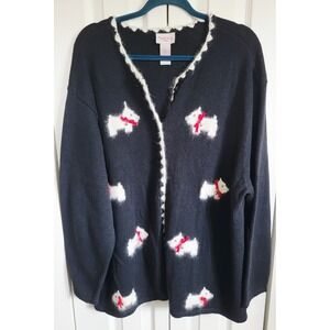 Crystal Kobe 3X Black Scottie Dog Sweater Cardigan‎ Vtg Bells Angora Accents 3X